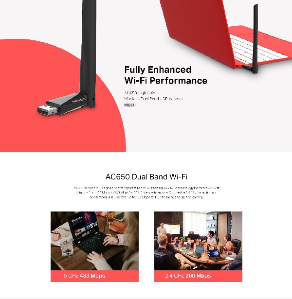 MERCUSYS MU6H AC650 High Gain Wireless Dual Band USB Adapter - Image 5